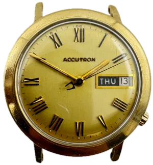 Vintage 35mm 1970 Accutron Yellow Roman Men's Tuning Fork Wristwatch 218 14k GF