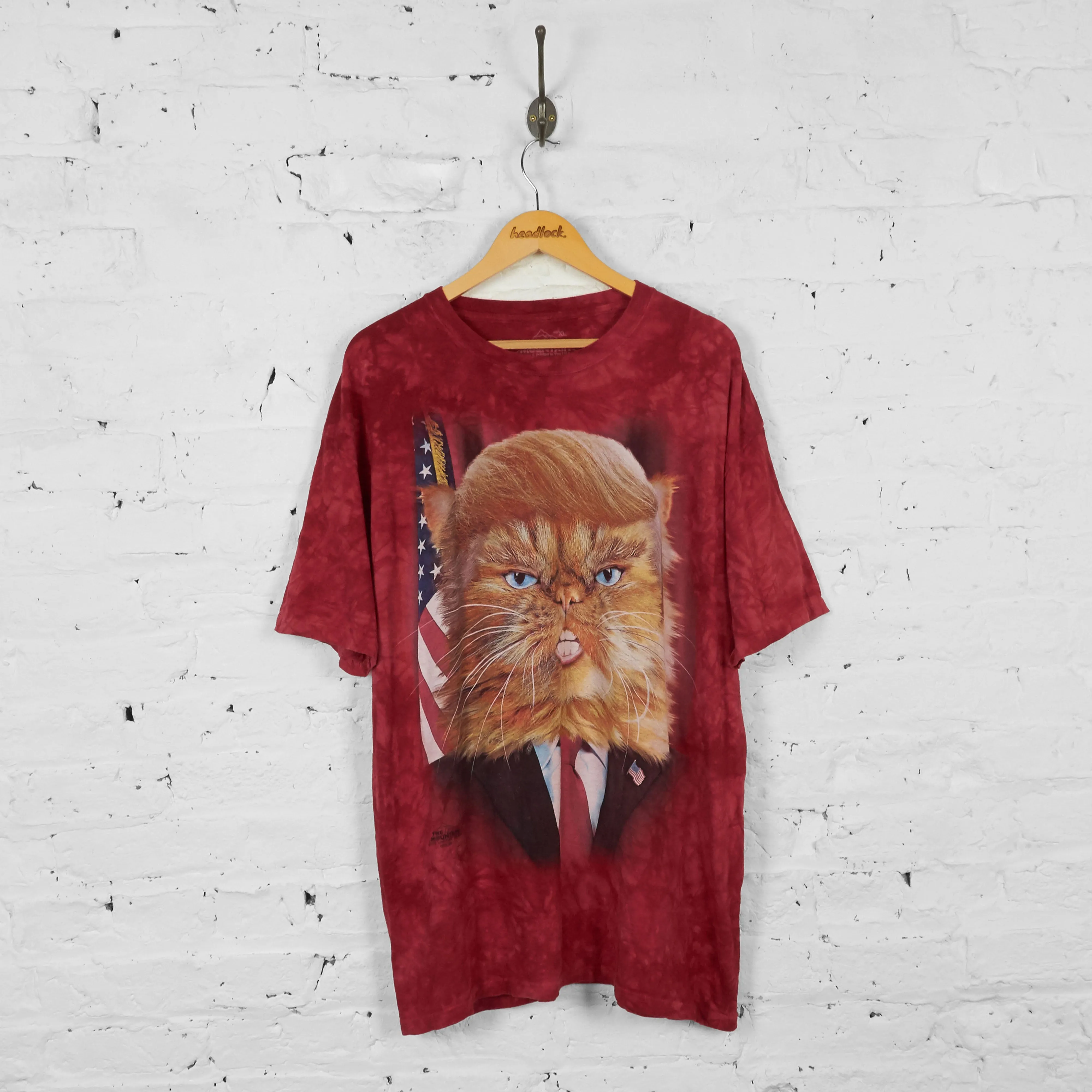 Vintage Tie Dye Cat Donald Trump T-shirt - Red - XL