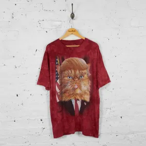 Vintage Tie Dye Cat Donald Trump T-shirt - Red - XL