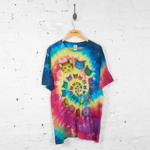 Vintage Tie Dye Cat T-shirt - Blue/Pink - XL