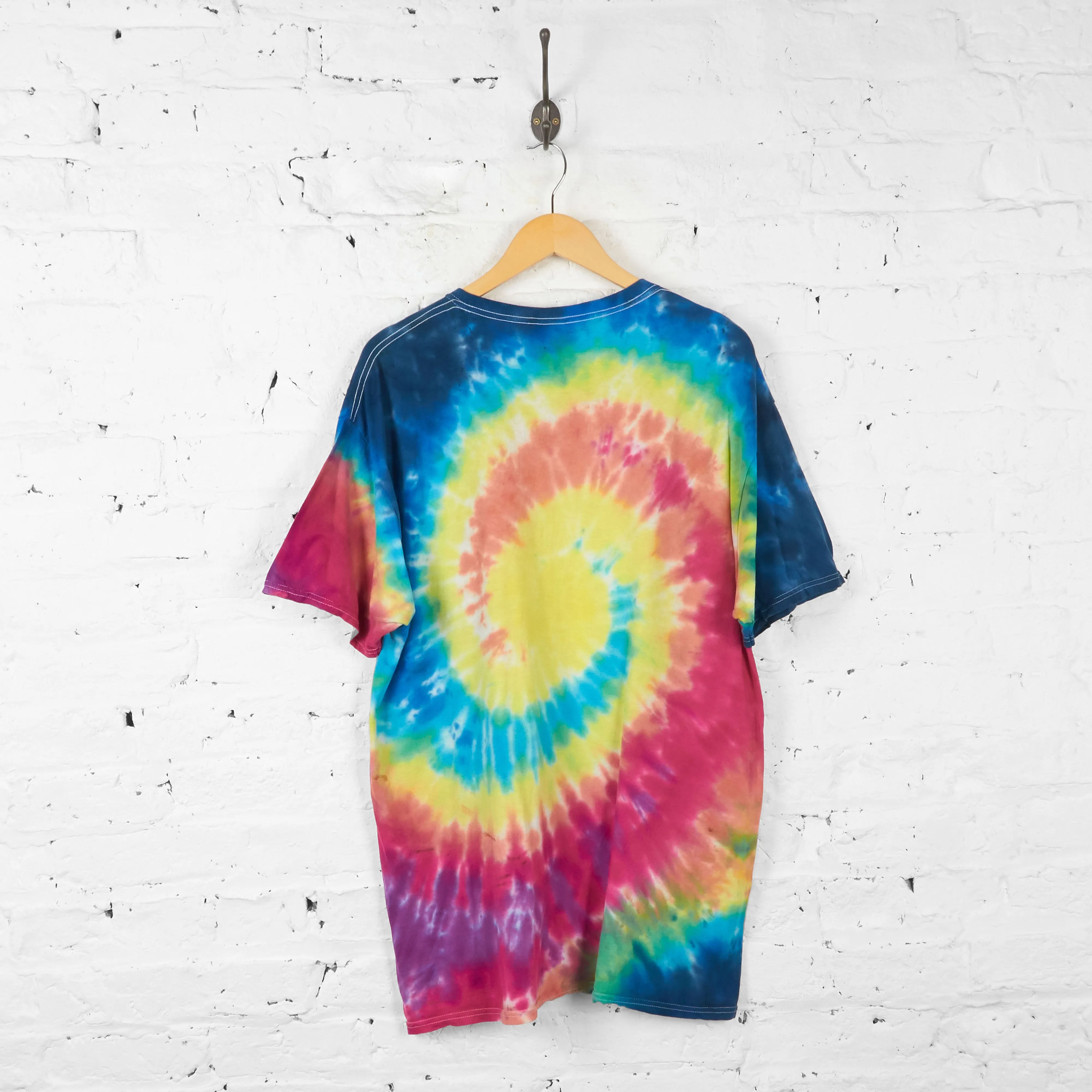 Vintage Tie Dye Cat T-shirt - Blue/Pink - XL