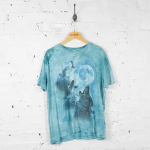 Vintage Tie Dye Wolf T-shirt - Blue - XL