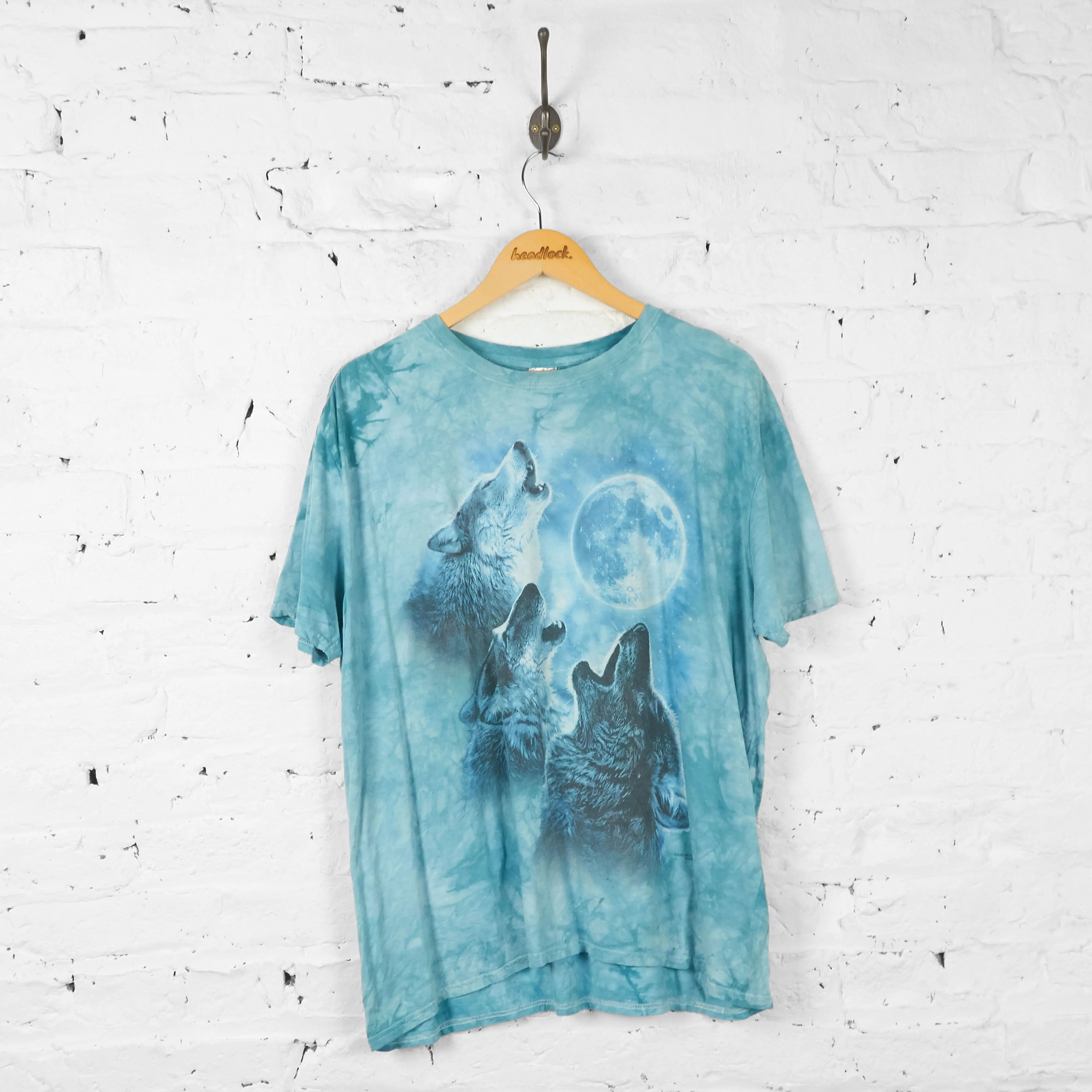 Vintage Tie Dye Wolf T-shirt - Blue - XL