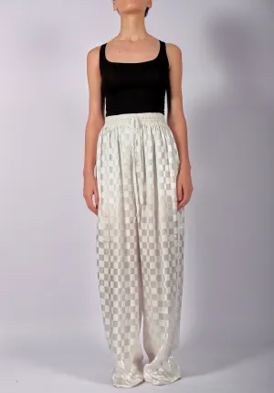 White Checkered Wide Trousers