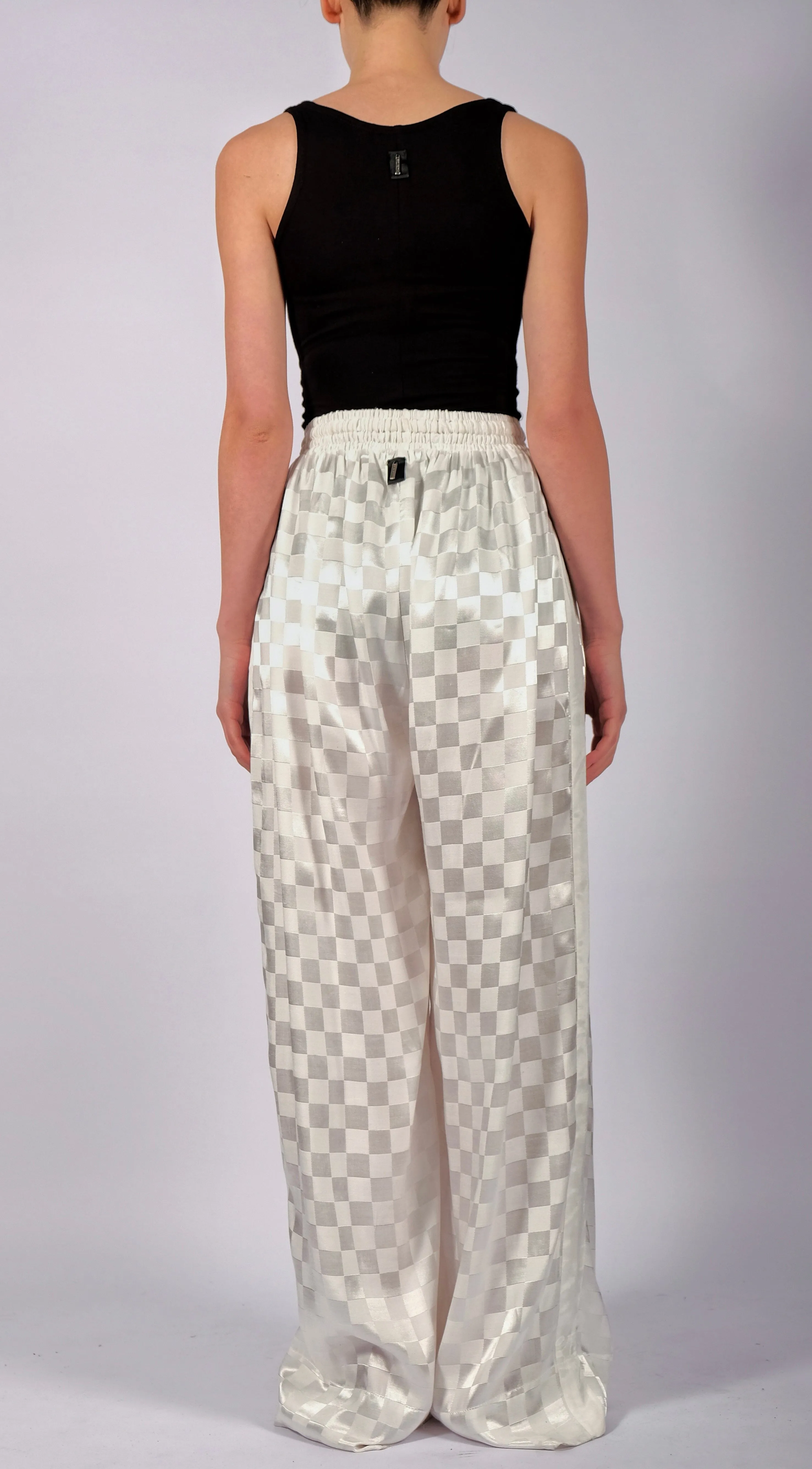 White Checkered Wide Trousers