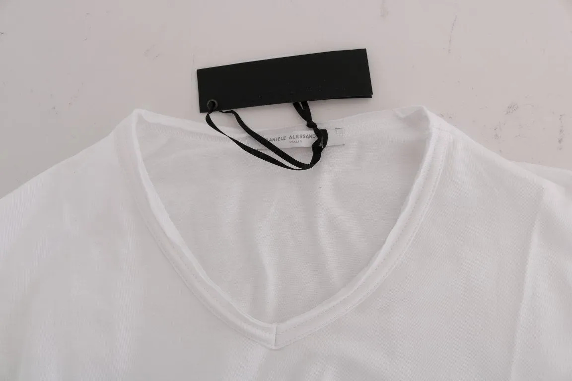 White Cotton V-neck T-Shirt