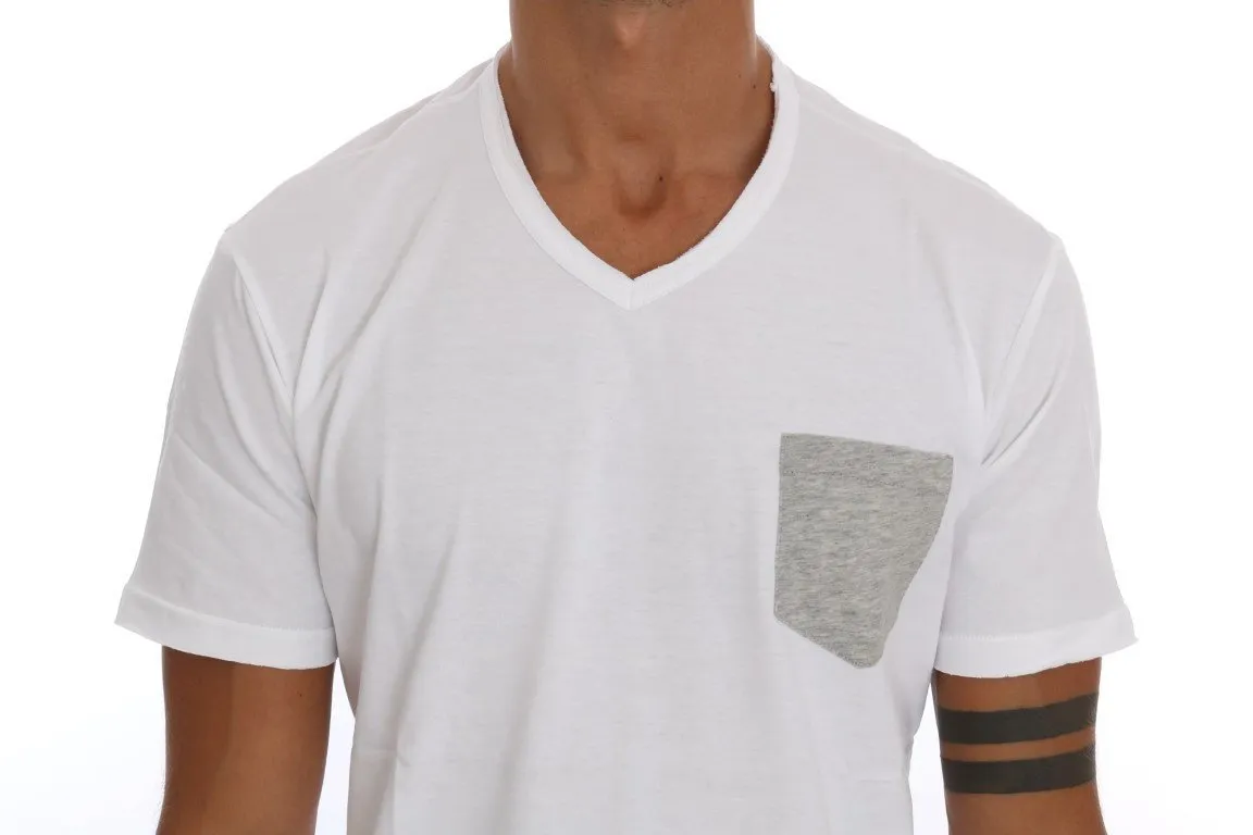 White Cotton V-neck T-Shirt