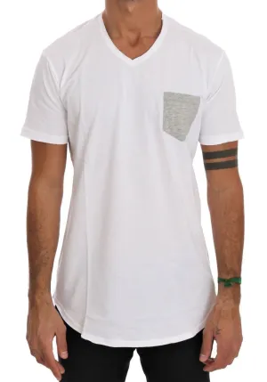 White Cotton V-neck T-Shirt