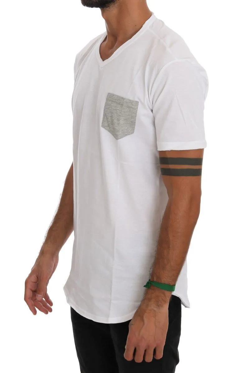 White Cotton V-neck T-Shirt