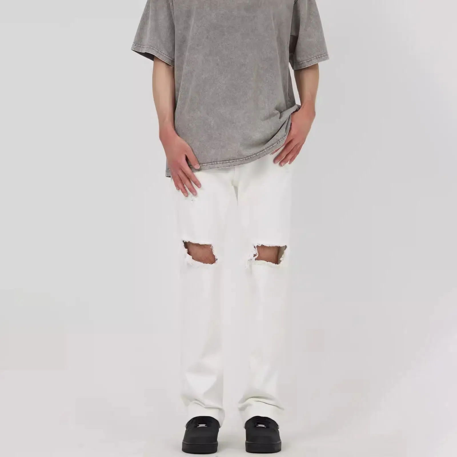 White Slim-fit Ripped Jeans