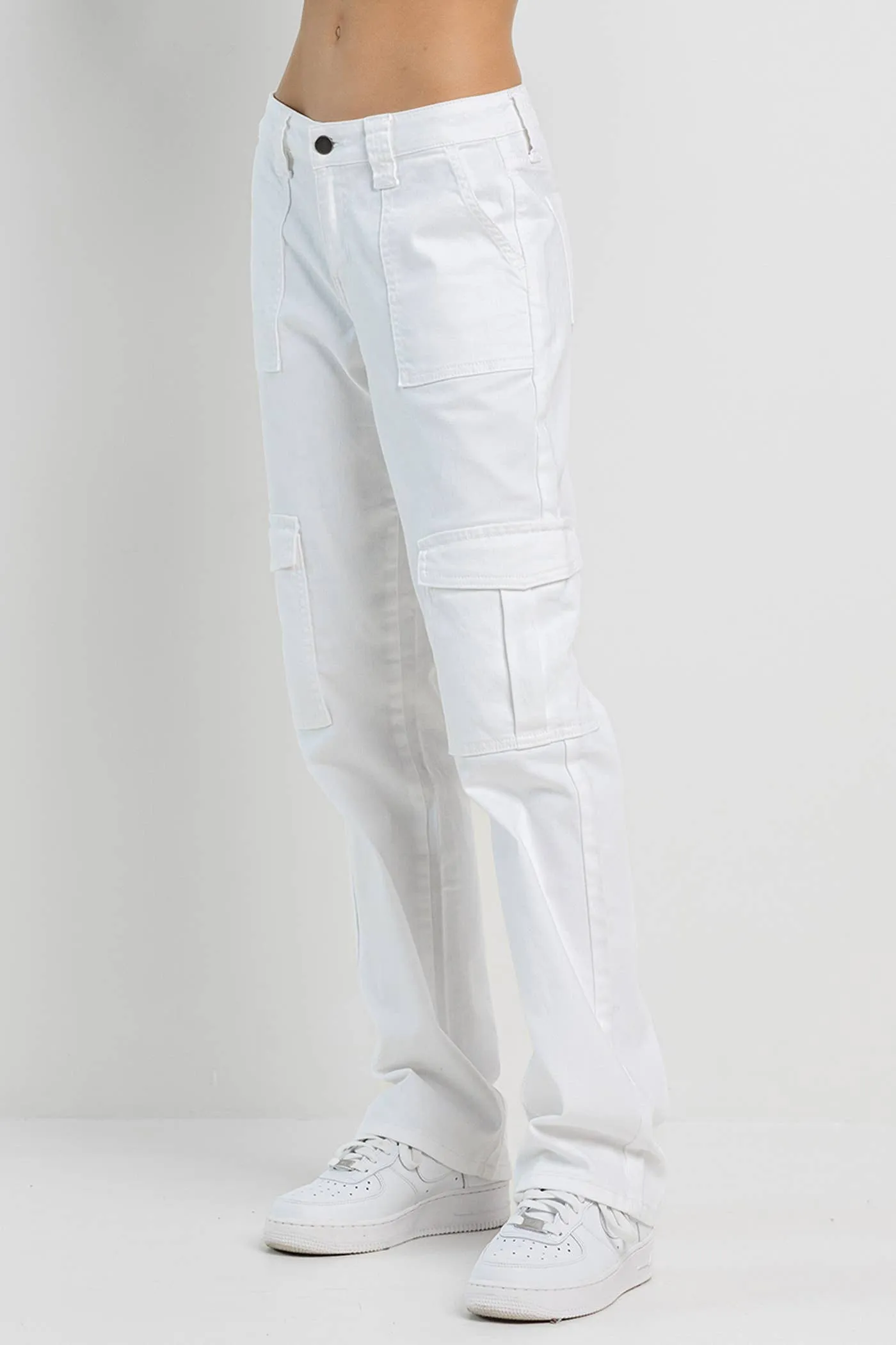 White Straight Cargo Pants