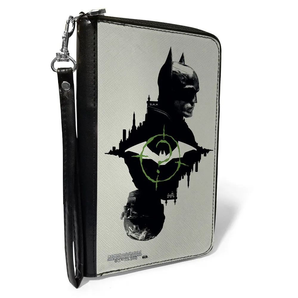 Wholesale PU Zip Around Wallet Rectangle - The Batman Movie Batman and Riddler Poses and Logos Cityscape Grays Black Green