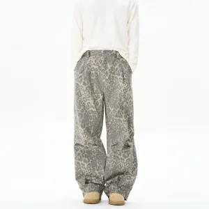 Wide-leg Straight Leopard Print Pants