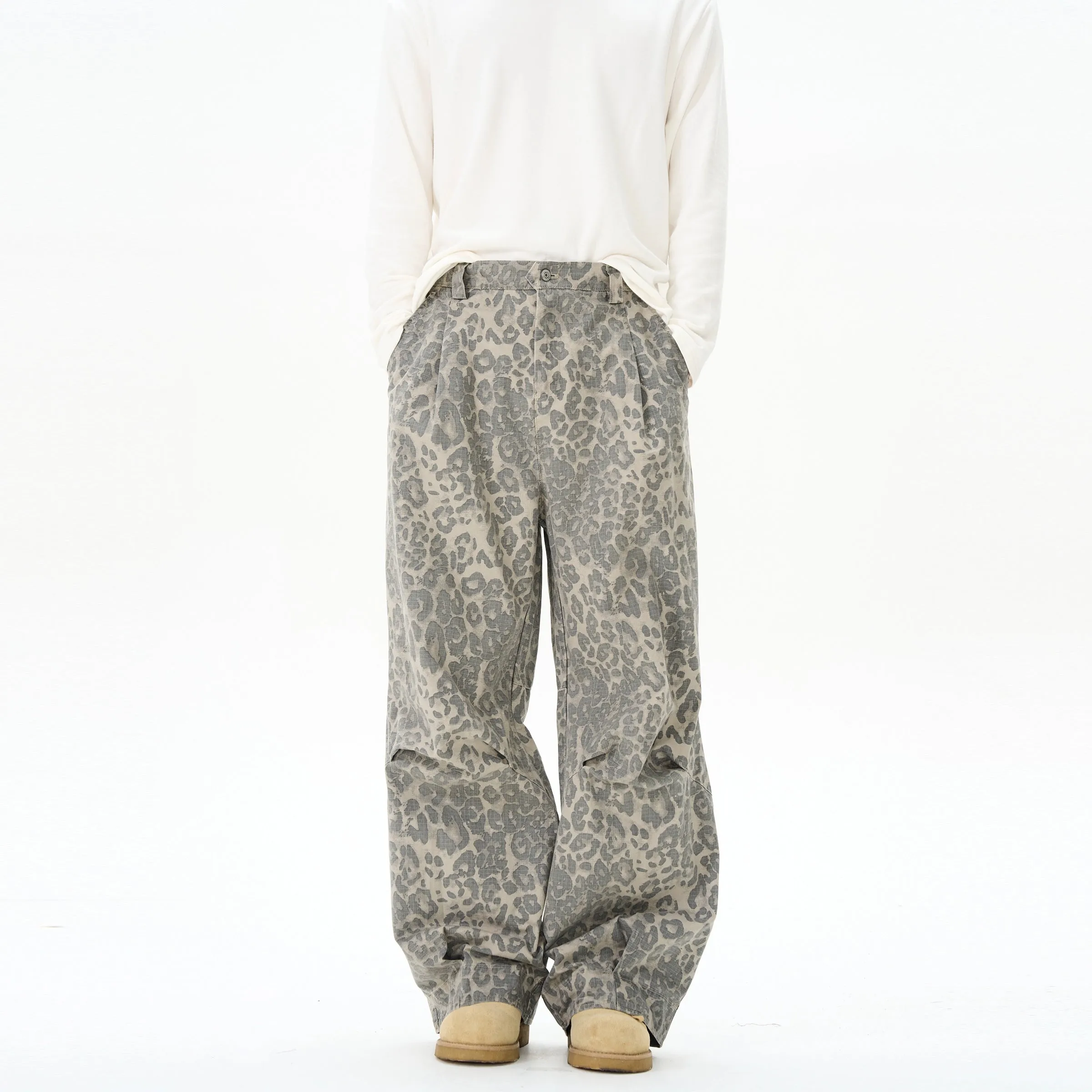Wide-leg Straight Leopard Print Pants
