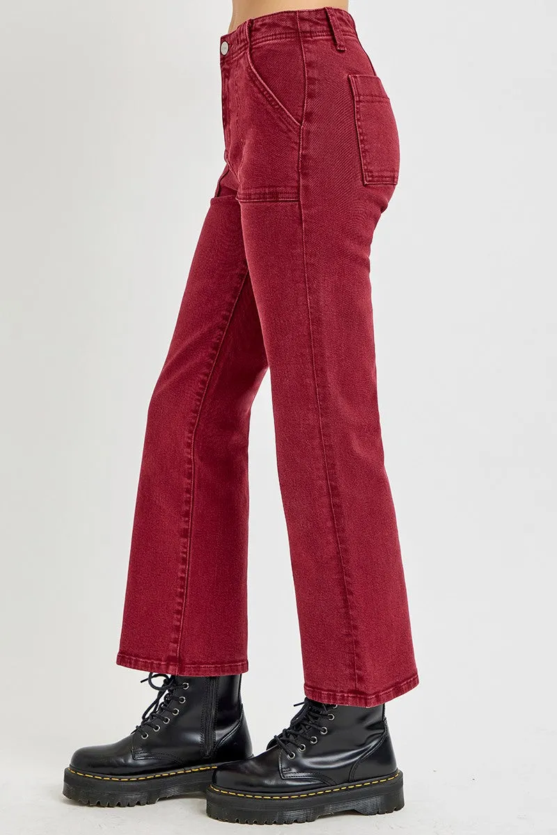 Wine High Rise Ankle Flare Risen Jeans