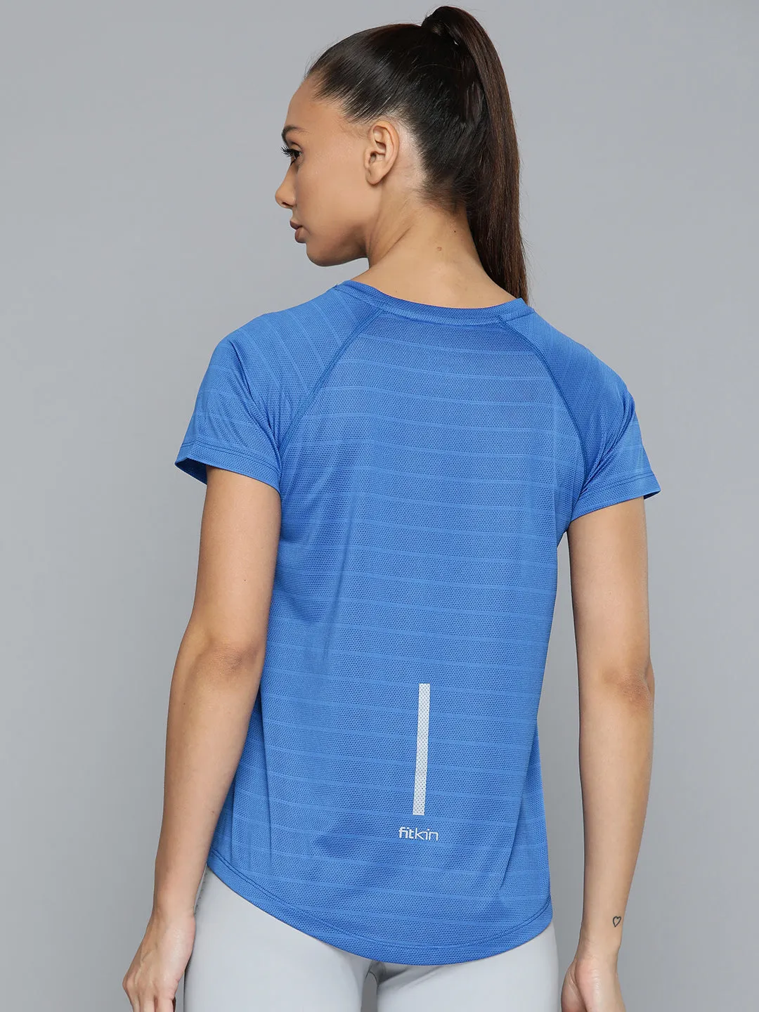 Women Blue Striped Training T-shirt