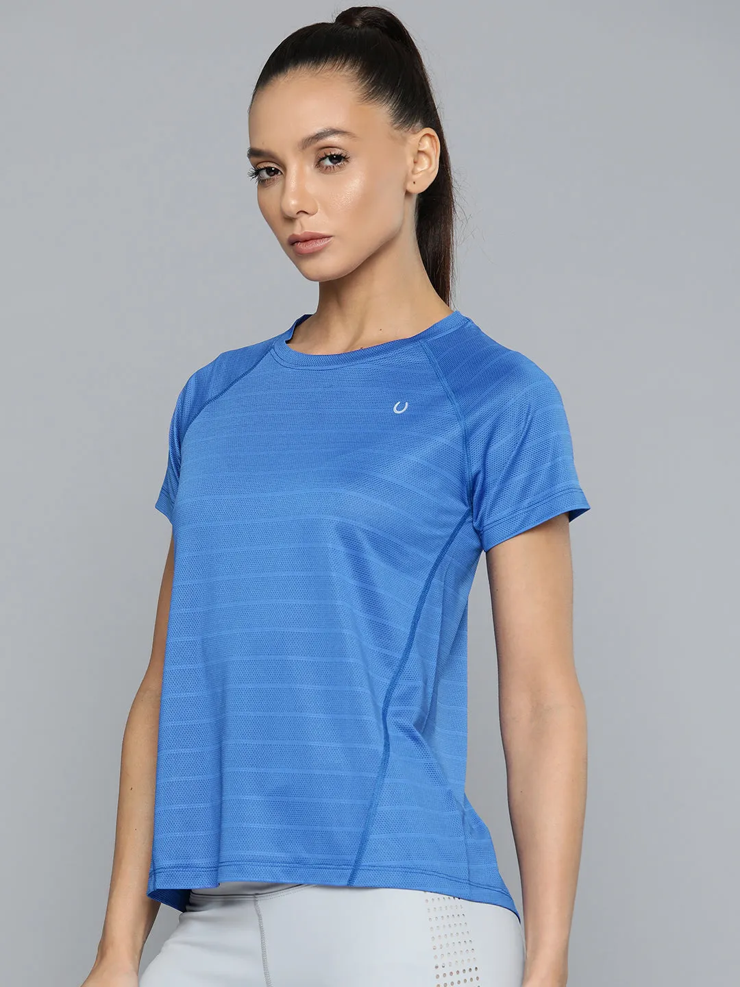 Women Blue Striped Training T-shirt