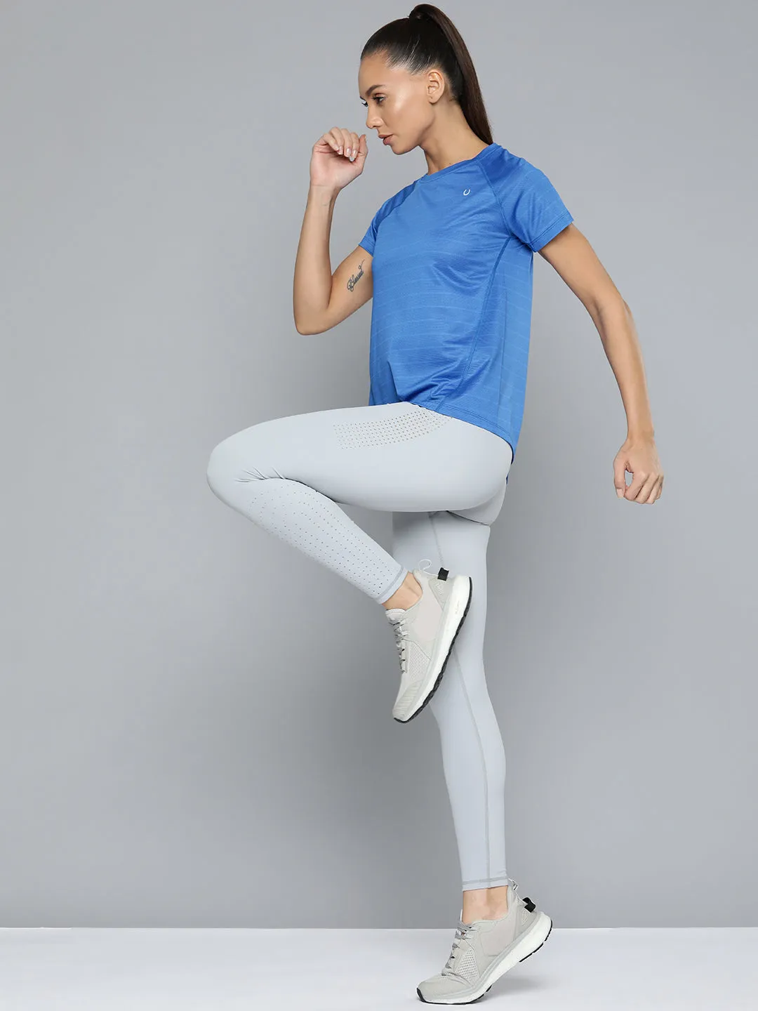 Women Blue Striped Training T-shirt