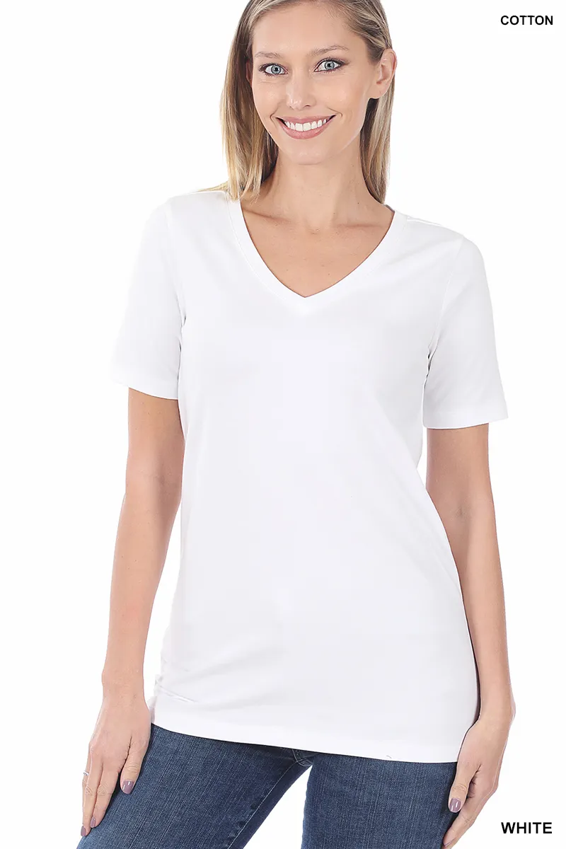 WOMEN COTTON V-NECK SHORT SLEEVE T-SHIRT | Stuffology Boutique