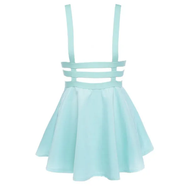 Women Mini Skater Skirt Cute Women Suspender Clothes Straps High Waist Skirt Summer Solid Party Mini Short Skirts
