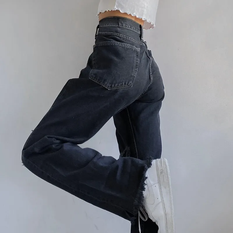 Women Ripped High Waisted Denim Pants Vintage Holes