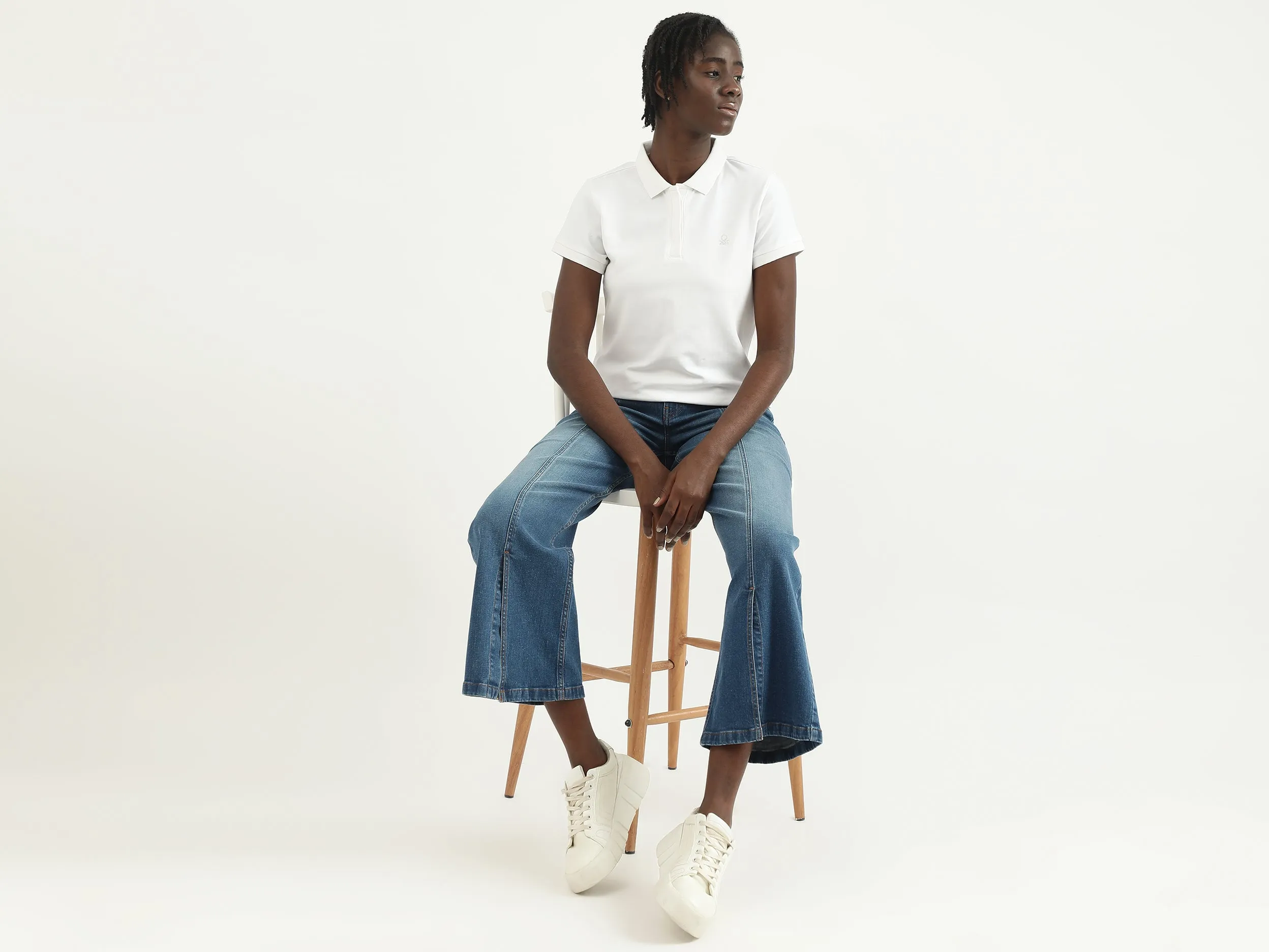 Women Solid Polo Collar T-shirt