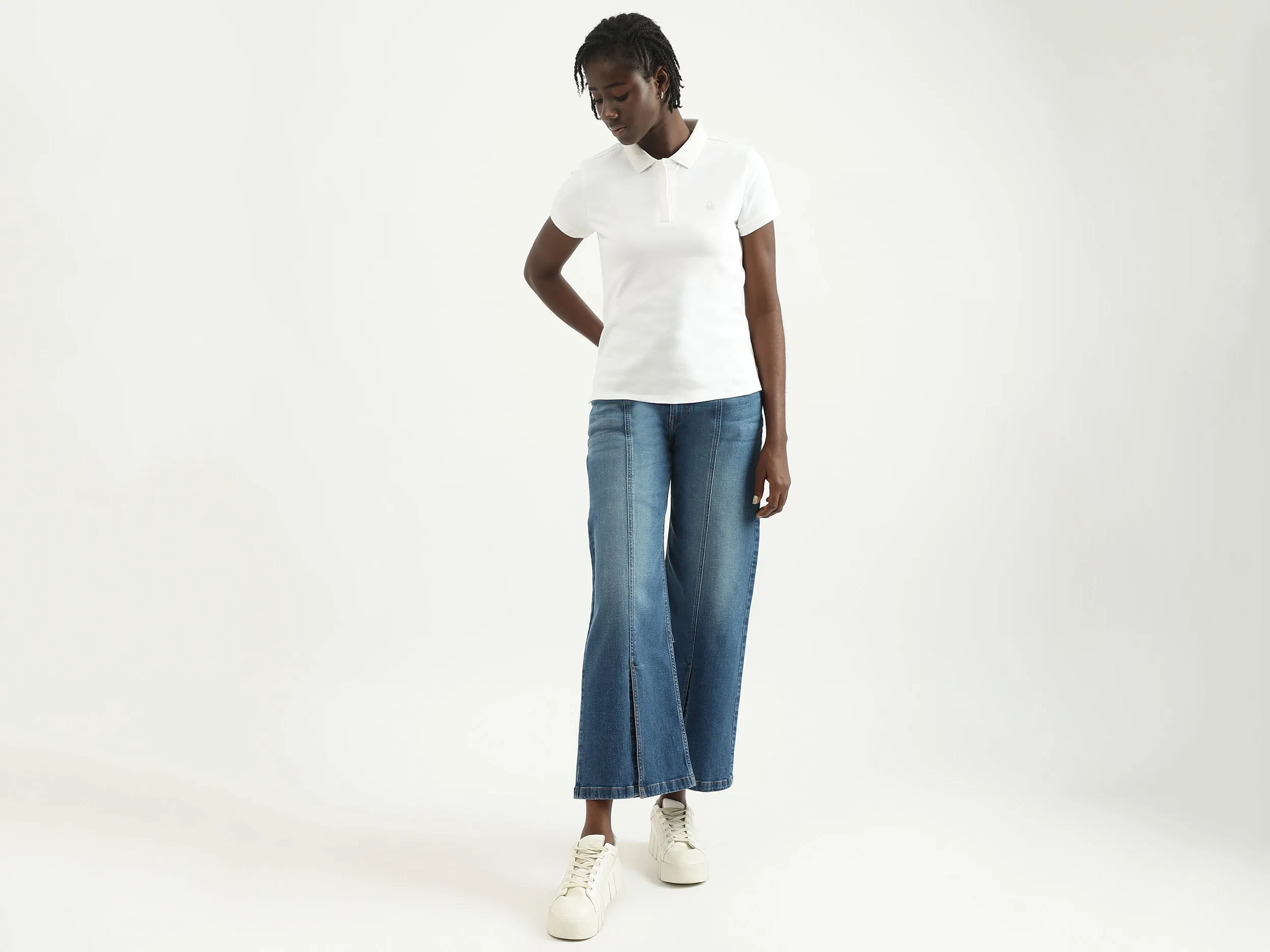 Women Solid Polo Collar T-shirt