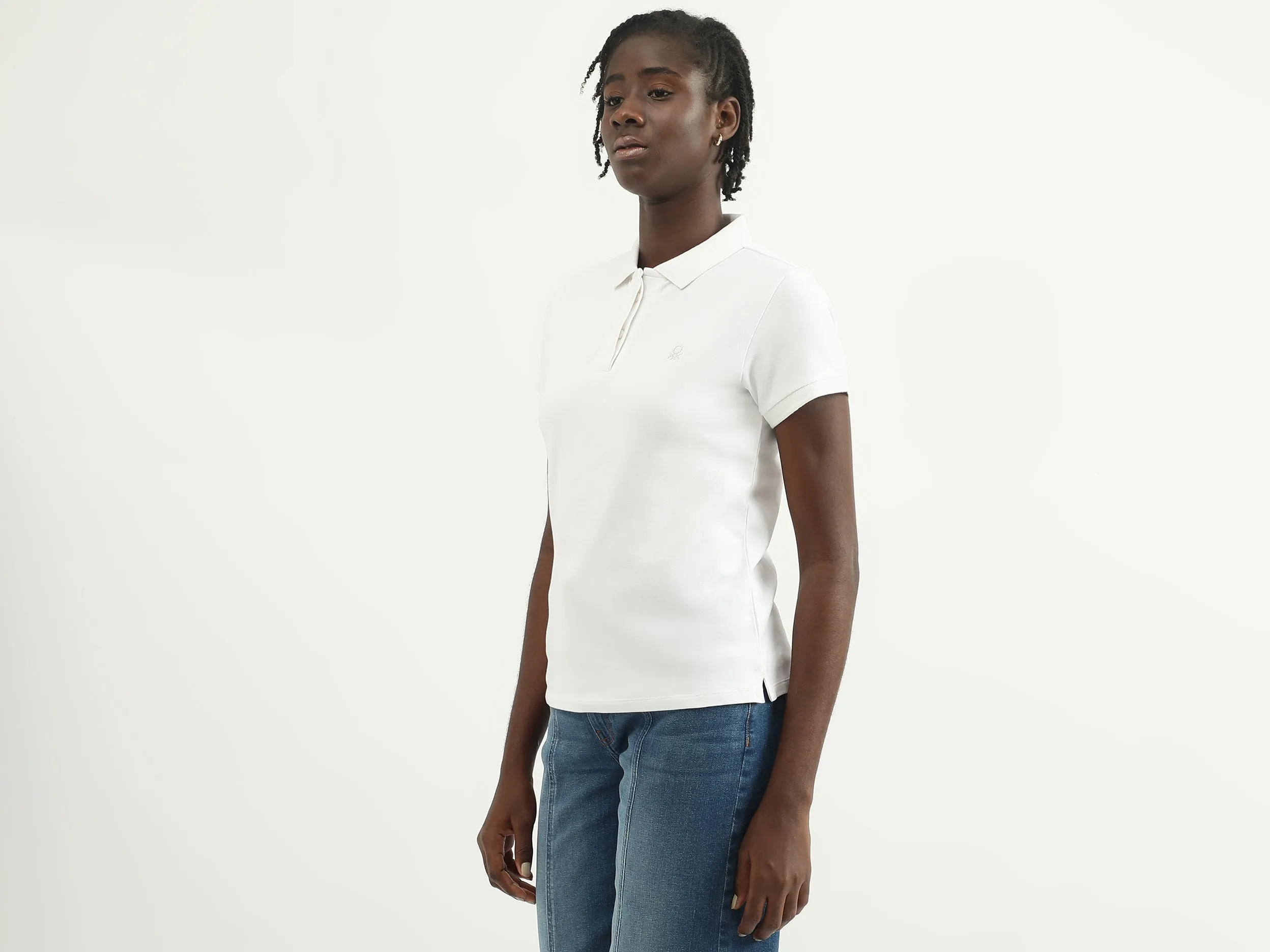 Women Solid Polo Collar T-shirt