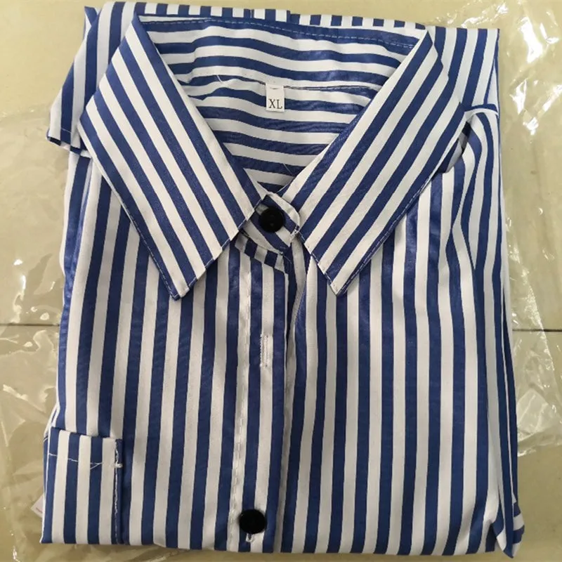 Women Striped Long Sleeve Blouse Shirt