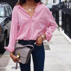 Women Striped Long Sleeve Blouse Shirt
