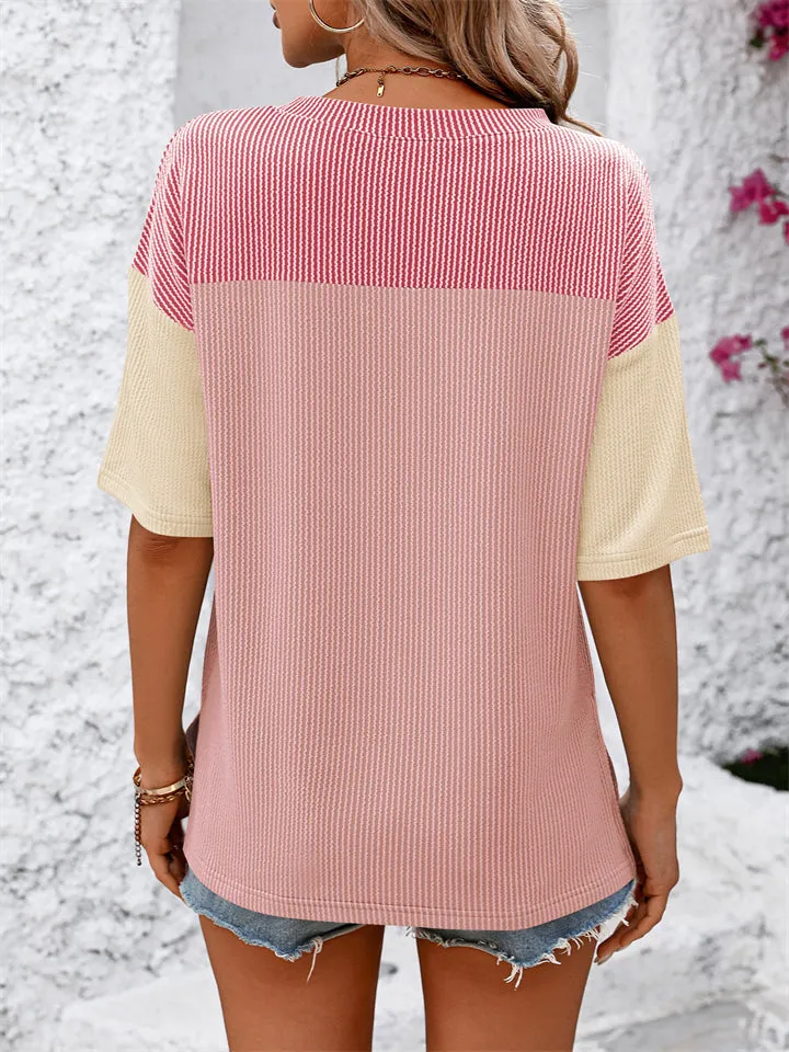 Women's Color Block Striped Texture Casual Shirt