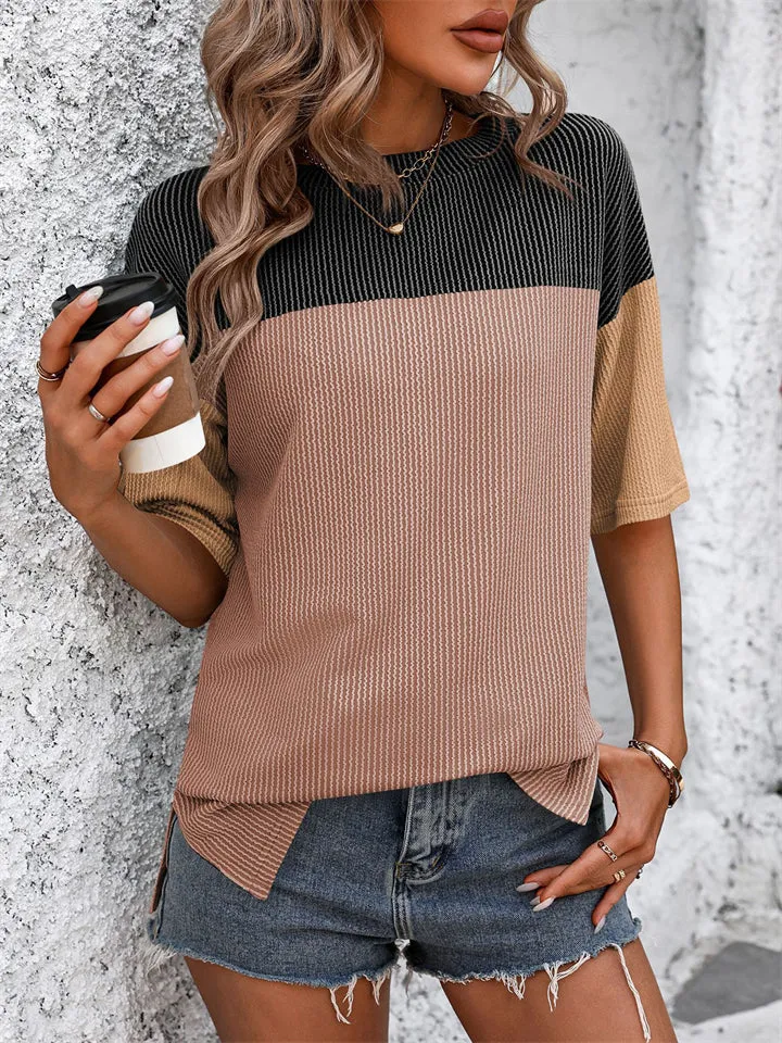Women's Color Block Striped Texture Casual Shirt