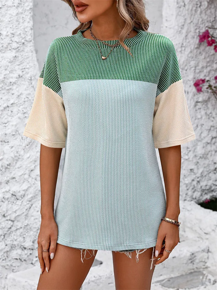 Women's Color Block Striped Texture Casual Shirt