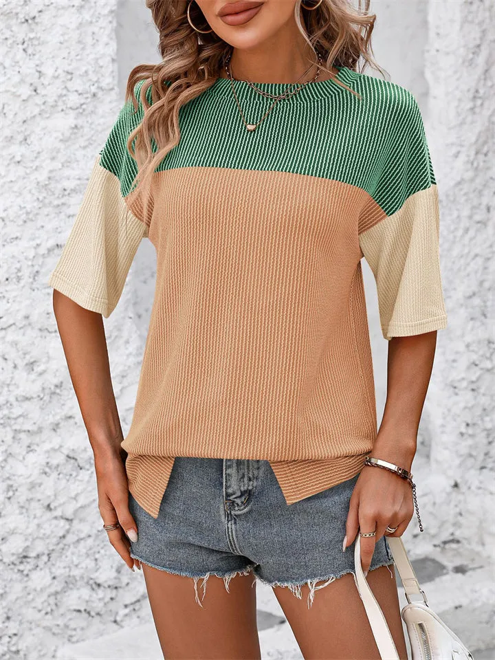 Women's Color Block Striped Texture Casual Shirt
