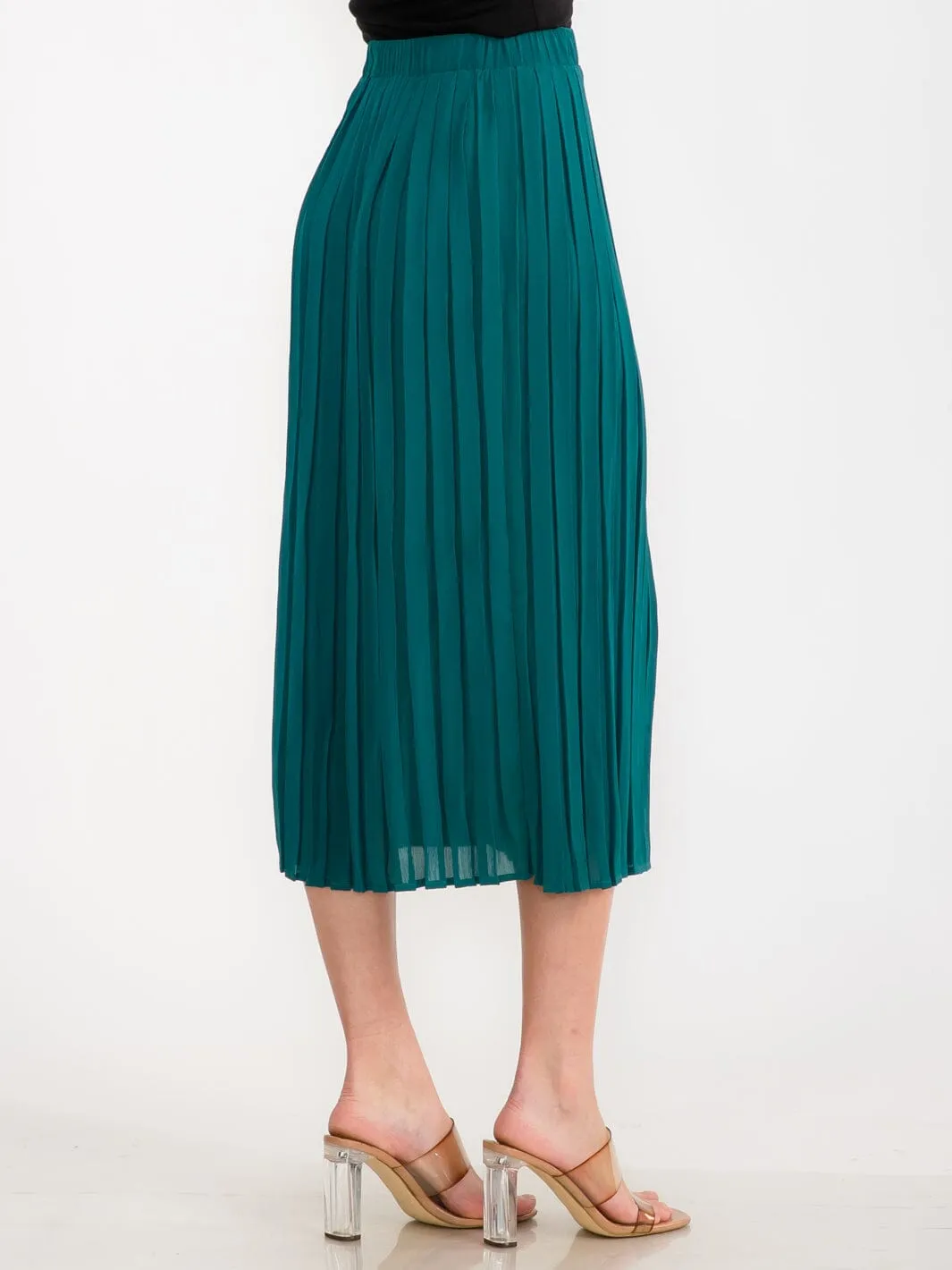 WOMEN'S ELASTIC WAIST PLEATED MIDI SKIRT