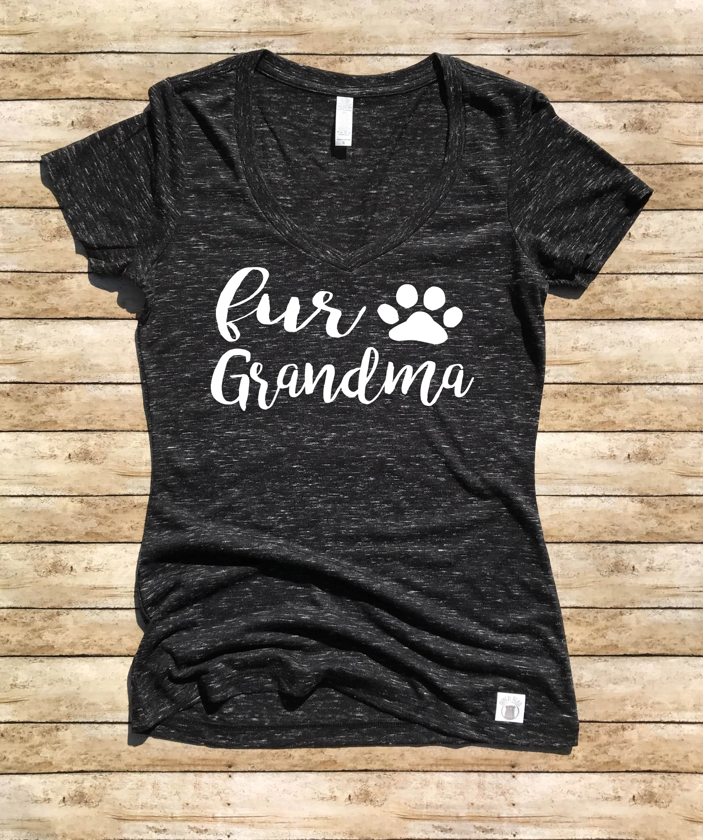 Women's Form Fitting V-Neck Fur Grandma Shirt - Dog Grandma Shirt