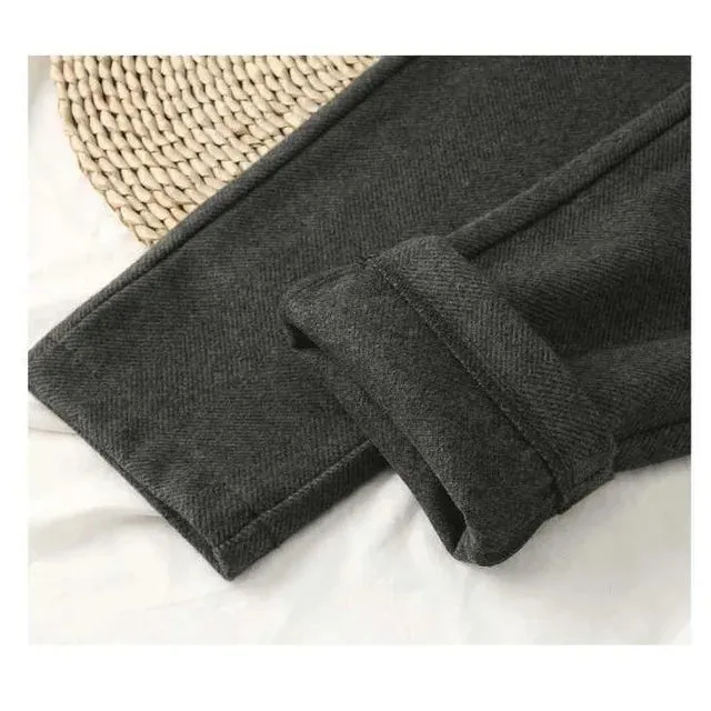 Women's High-Waisted Woolen Harem Pants - Casual Autumn/Winter Office Trousers