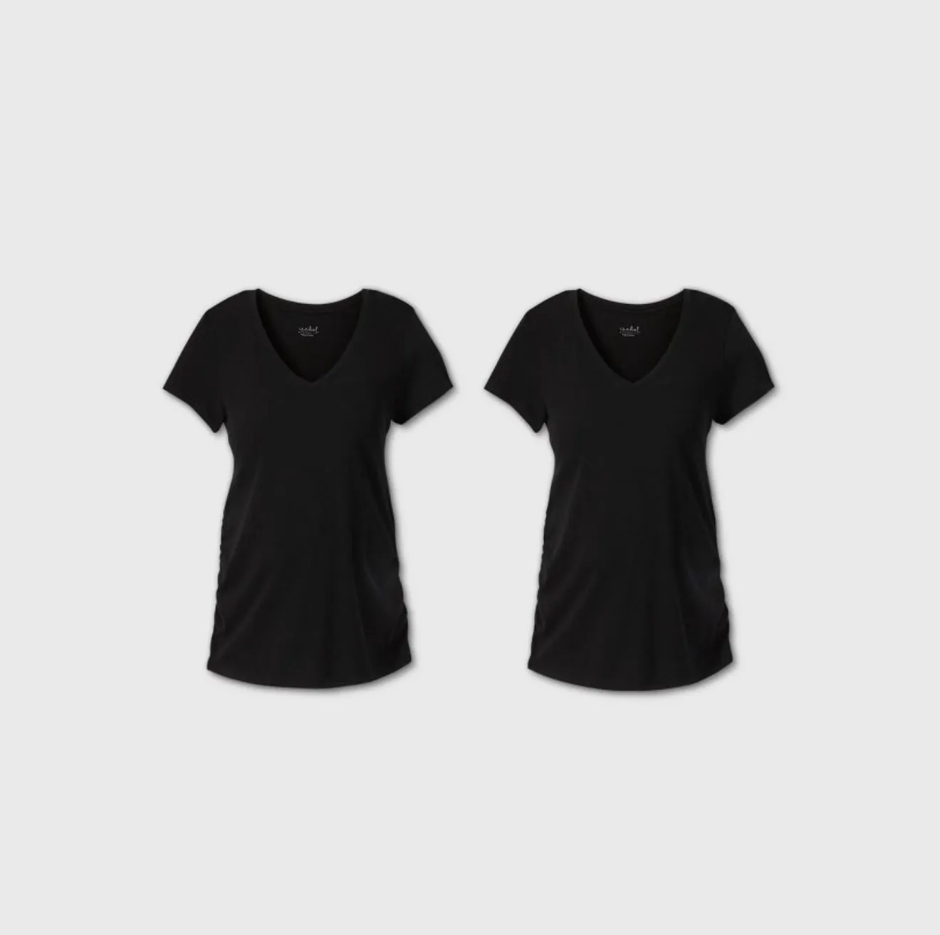 Women’s L Short Sleeve V-Neck Side Shirred 2pk Bundle Maternity T-Shirt - Isabel Maternity by Ingrid & Isabel Black