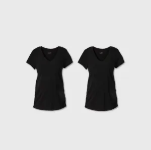 Women’s L Short Sleeve V-Neck Side Shirred 2pk Bundle Maternity T-Shirt - Isabel Maternity by Ingrid & Isabel Black