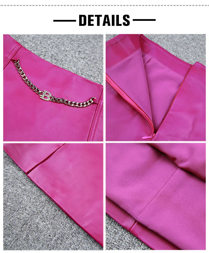 Women's Leather Skirt Real Sheepskin Simple Chain Split Hip Wrap Slim 2022 Autumn Winter New TF4780