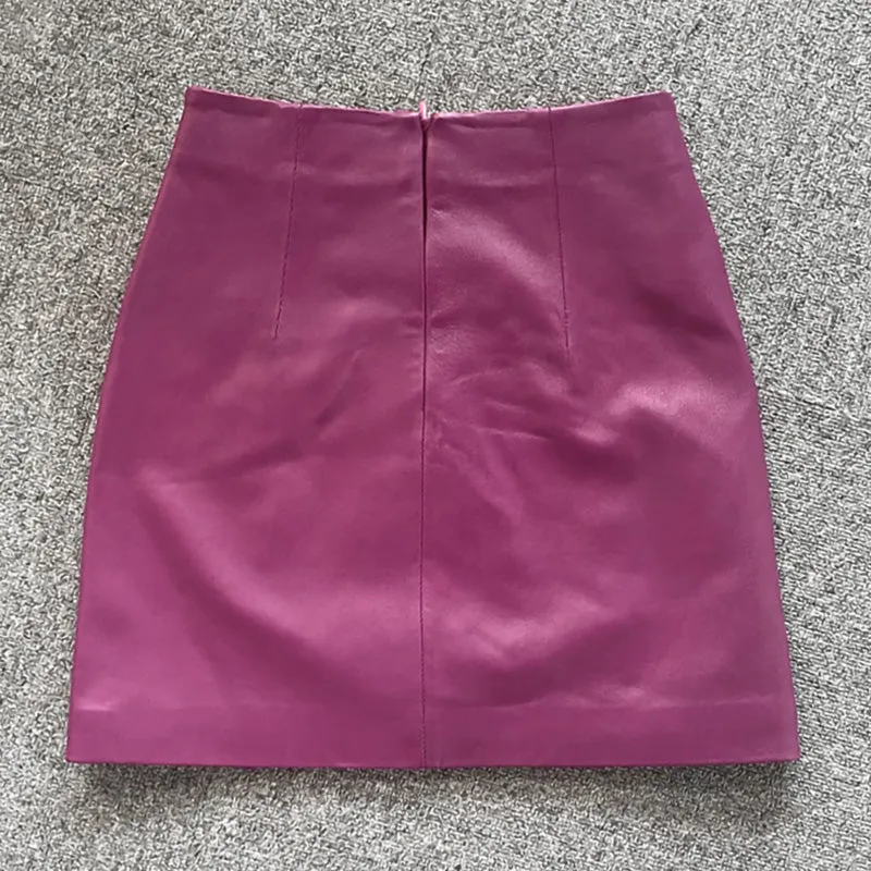 Women's Leather Skirt Real Sheepskin Simple Chain Split Hip Wrap Slim 2022 Autumn Winter New TF4780