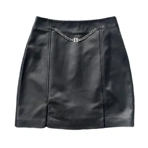 Women's Leather Skirt Real Sheepskin Simple Chain Split Hip Wrap Slim 2022 Autumn Winter New TF4780