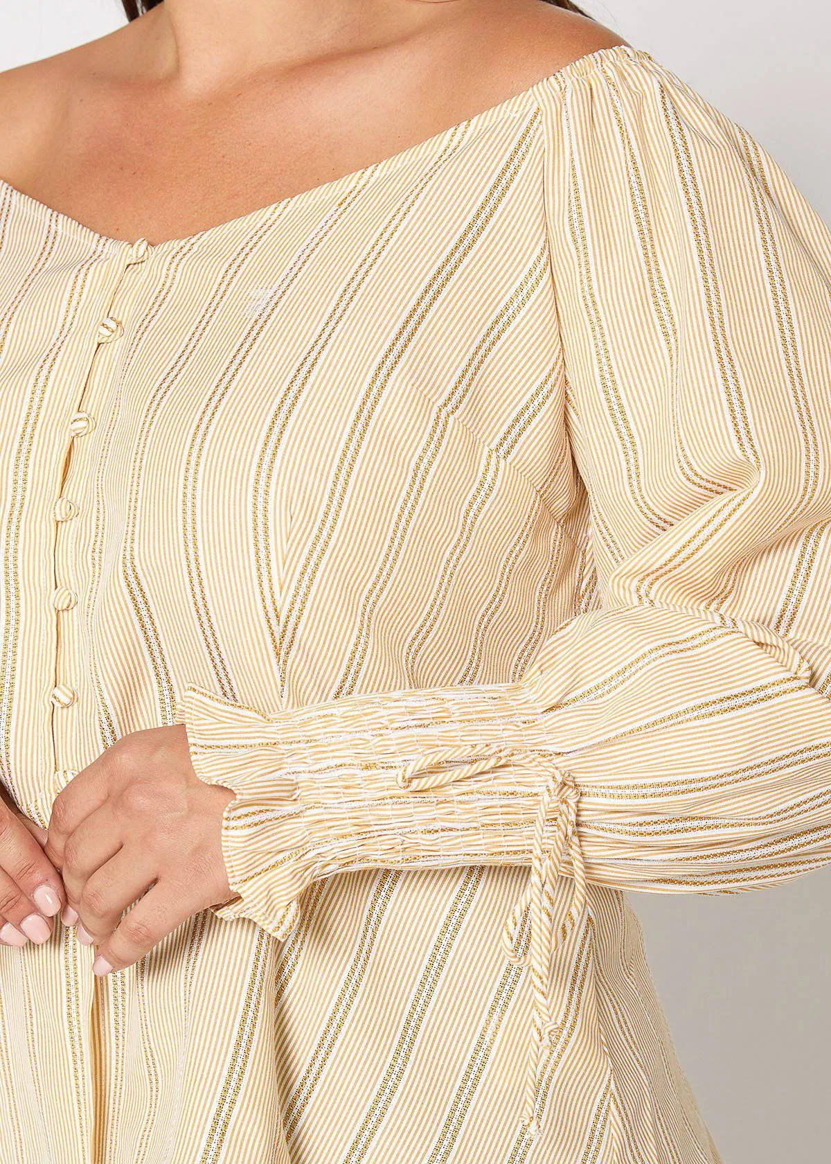 Women's Plus Size Smocked Sleeve Wrap Blouse in Yellow
