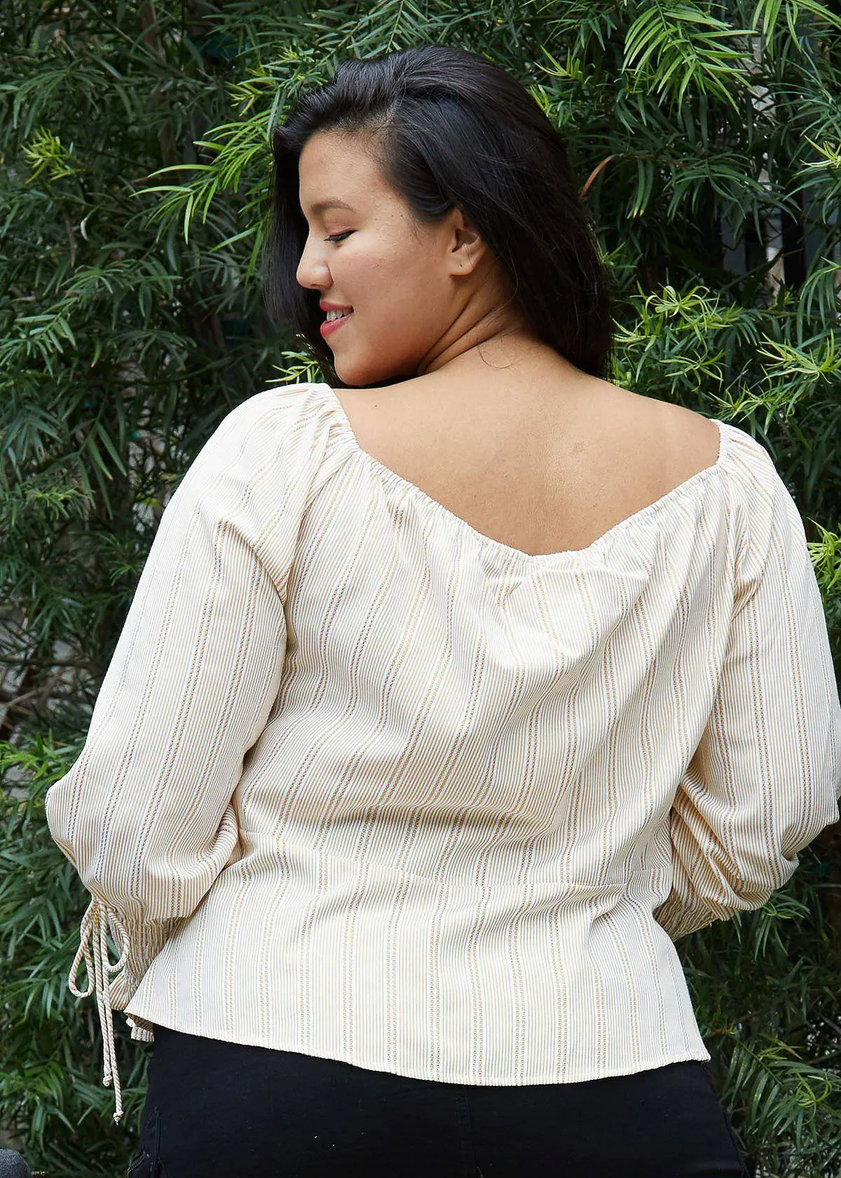Women's Plus Size Smocked Sleeve Wrap Blouse in Yellow