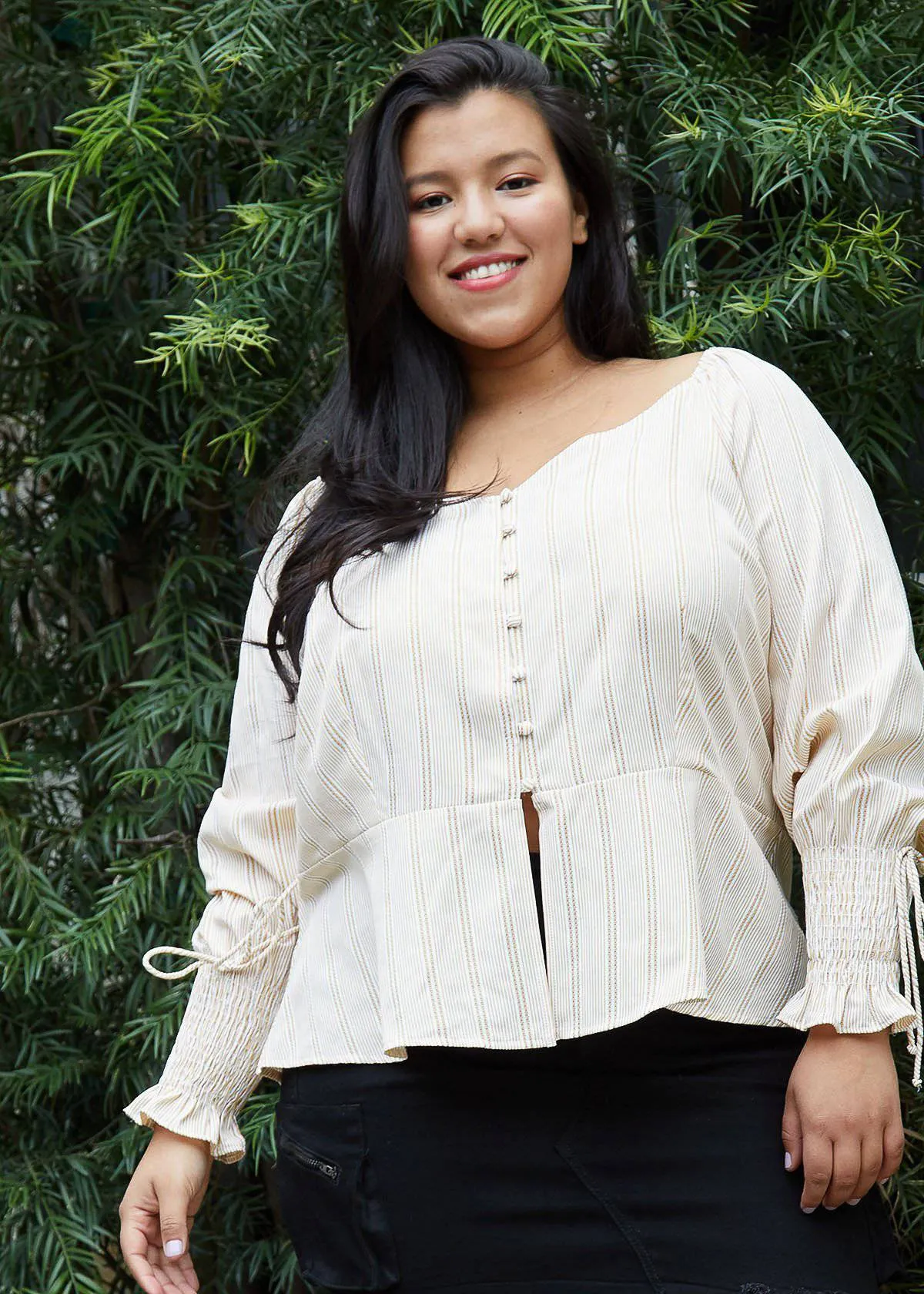Women's Plus Size Smocked Sleeve Wrap Blouse in Yellow