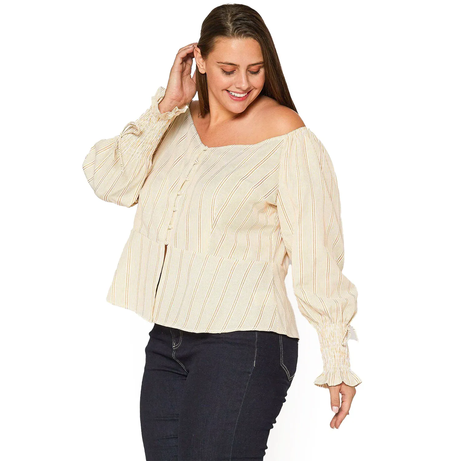 Women's Plus Size Smocked Sleeve Wrap Blouse in Yellow
