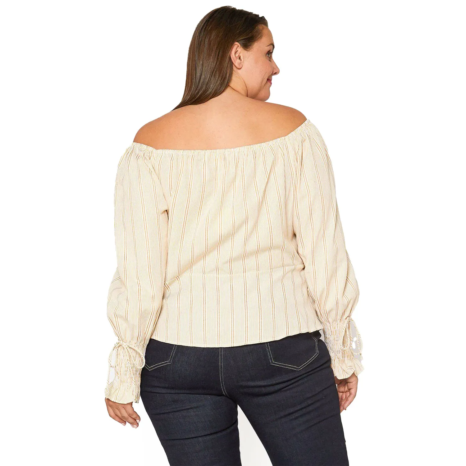 Women's Plus Size Smocked Sleeve Wrap Blouse in Yellow