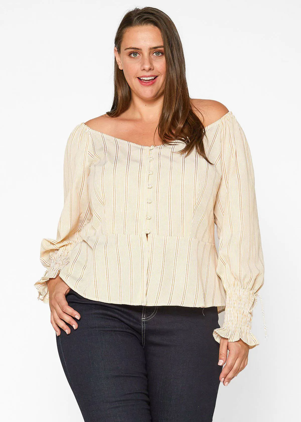 Women's Plus Size Smocked Sleeve Wrap Blouse in Yellow
