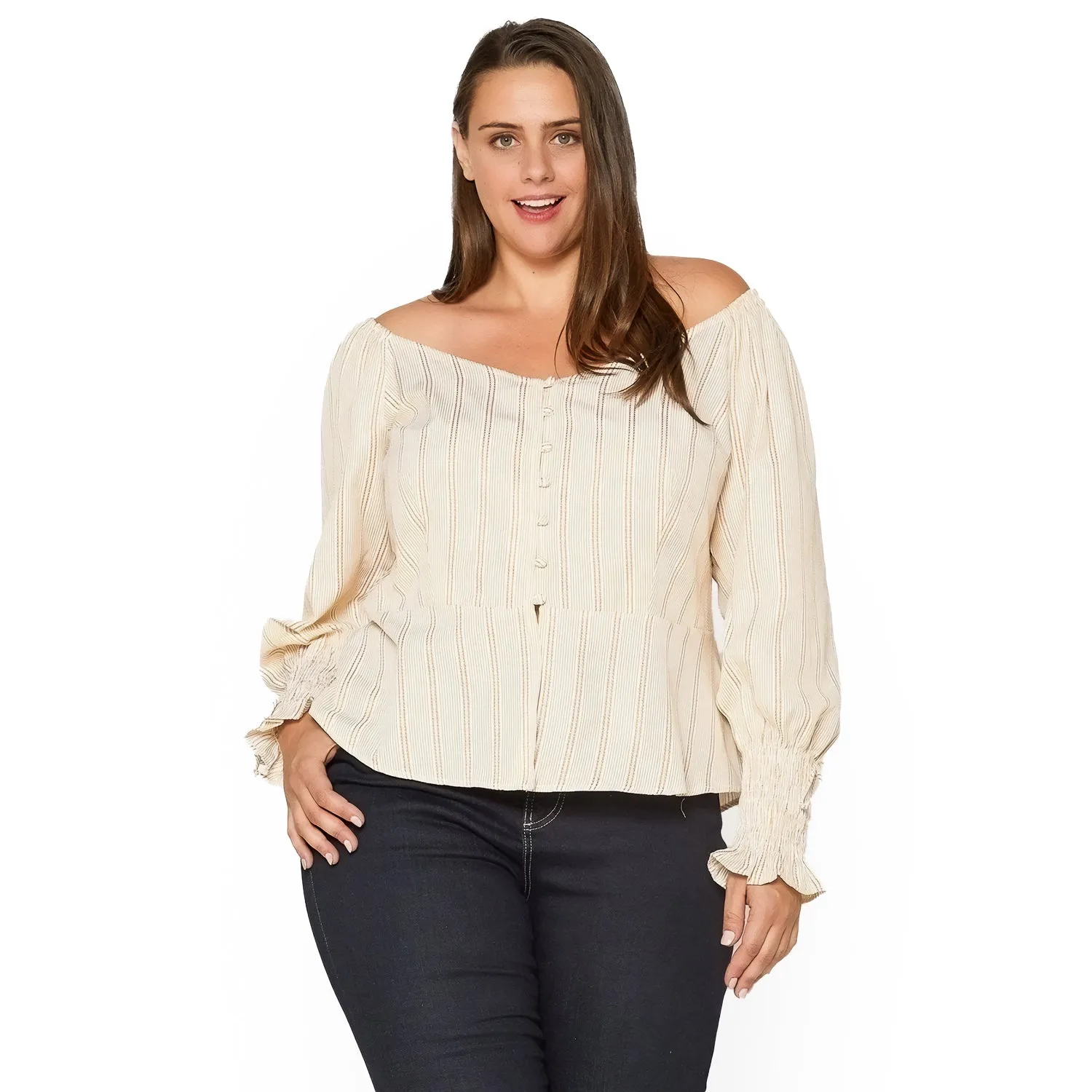 Women's Plus Size Smocked Sleeve Wrap Blouse in Yellow