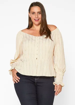 Women's Plus Size Smocked Sleeve Wrap Blouse in Yellow